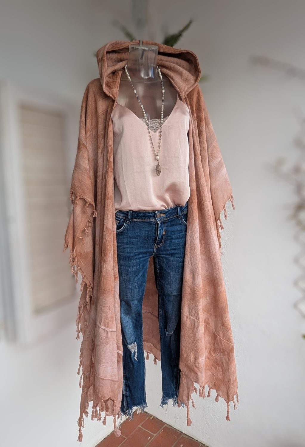 Batik Kimono Kapuze braun-rosé