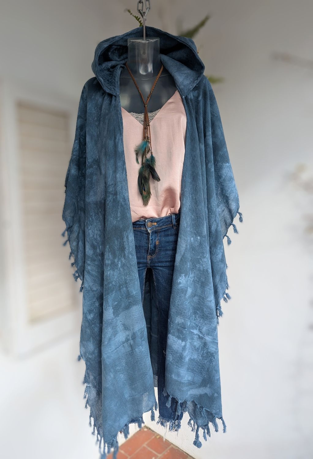 Batik Kimono Kapuze blau