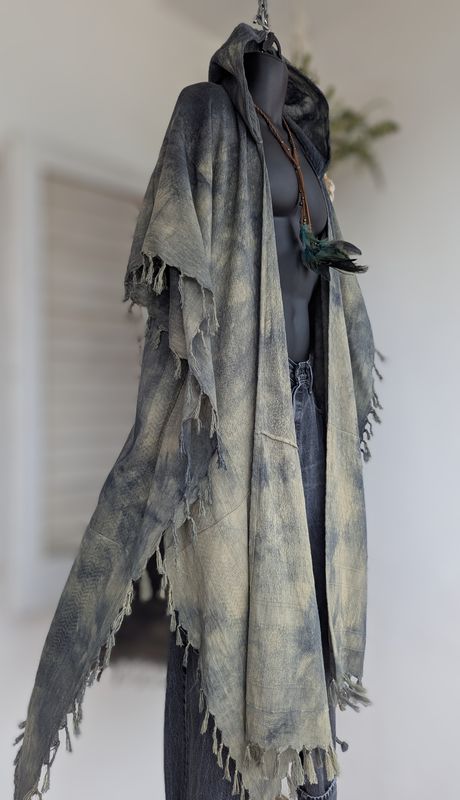 Batik-Kimono Kapuze schwarz/beige/dklblau