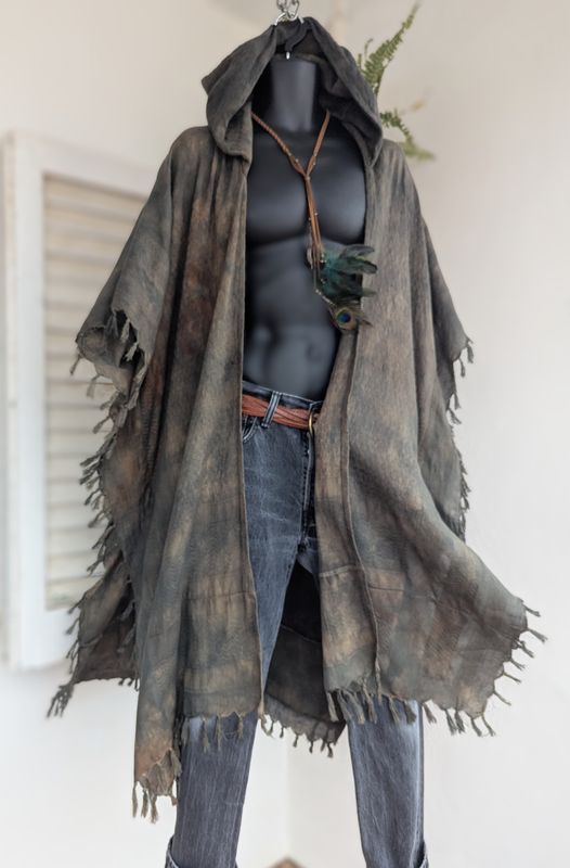 Batik-Kimono Kapuze grau/grün/braun