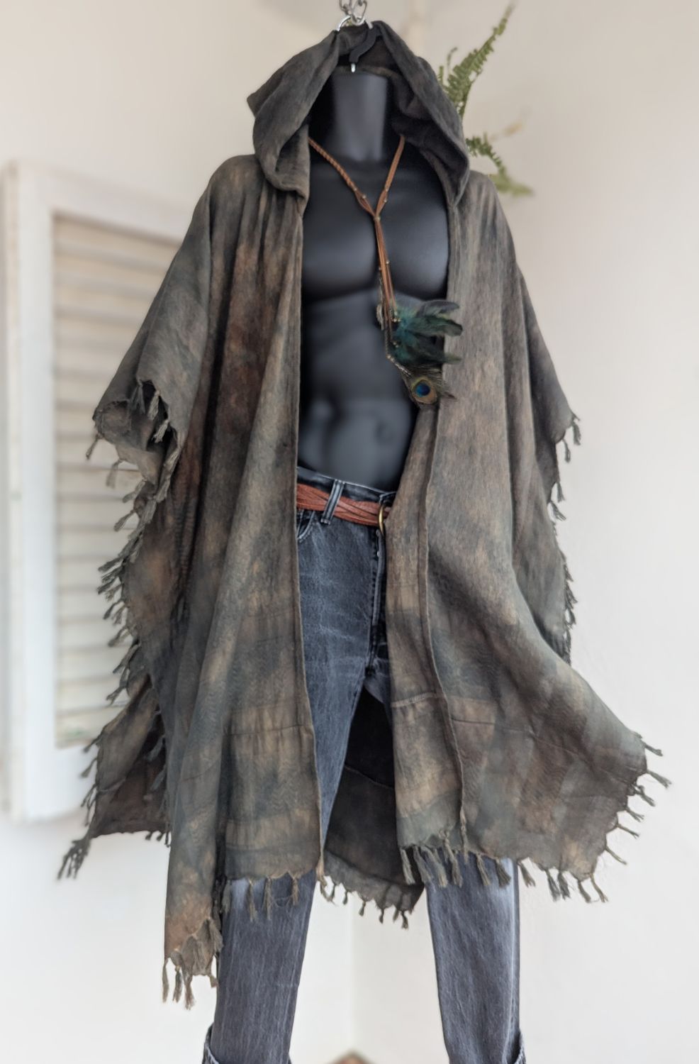 Batik-Kimono Kapuze grau/grün/braun