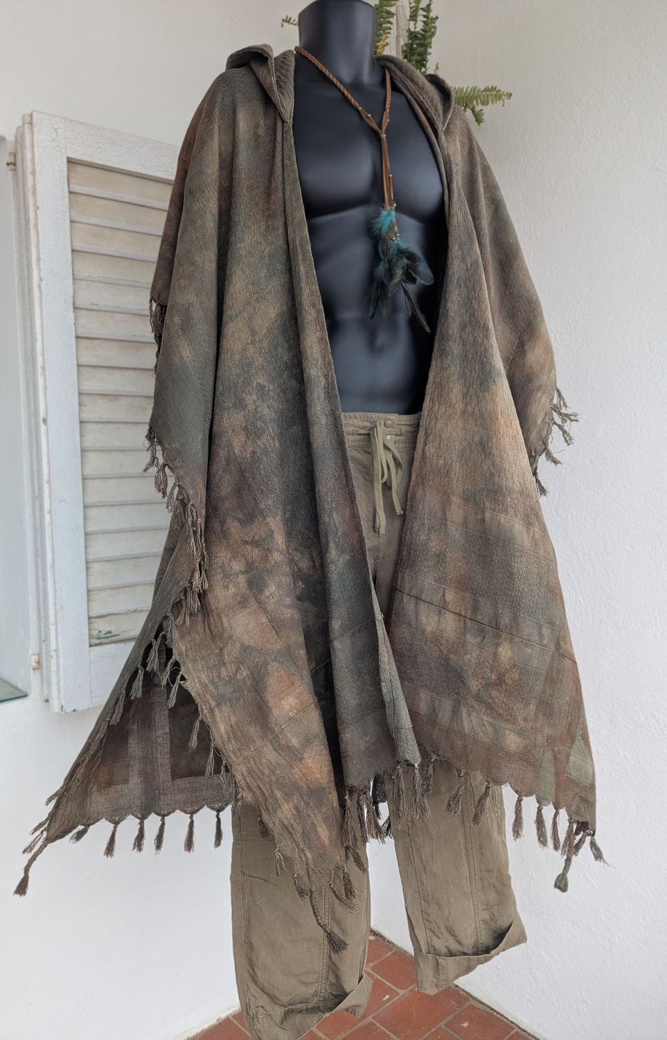 Batik-Kimono Kapuze braun/grün