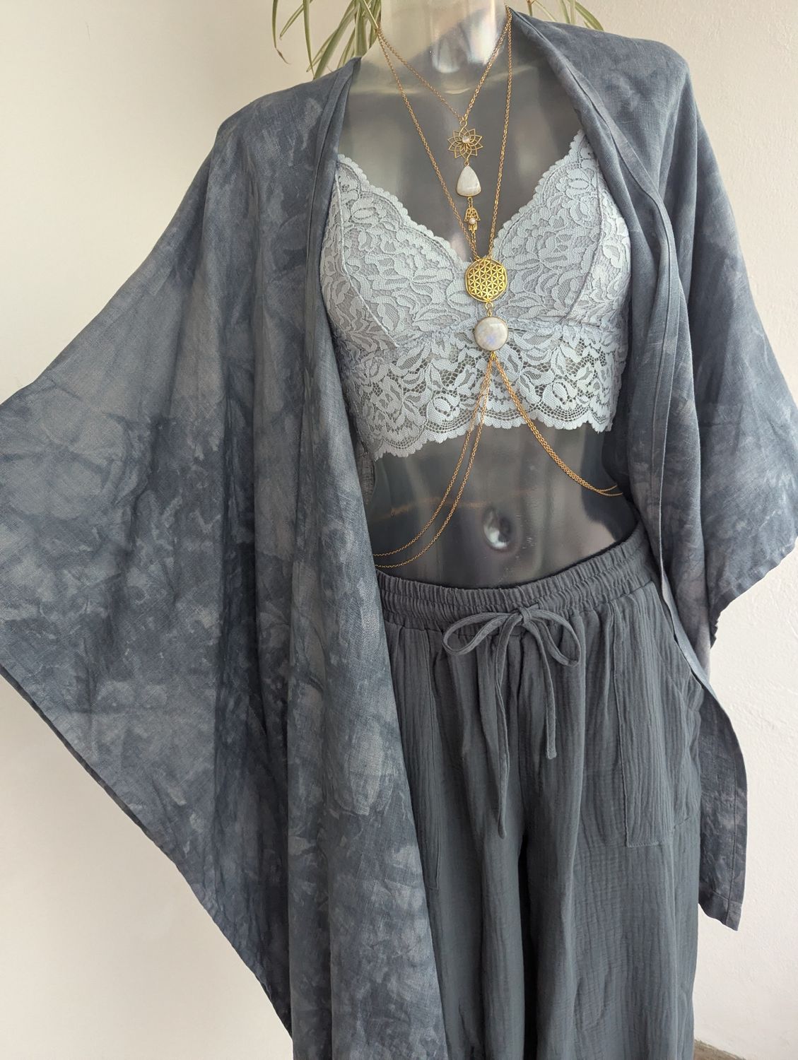 Oversize Leinenkimono batik grau Oversize Leinenkimono batik grau