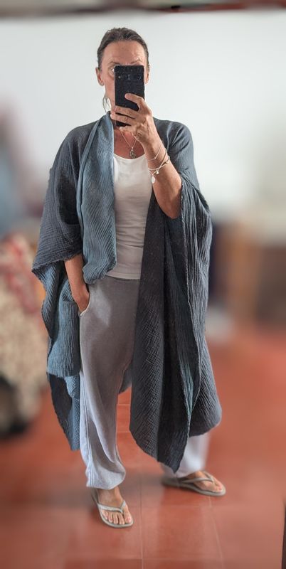 Musselin Kimono batik blau