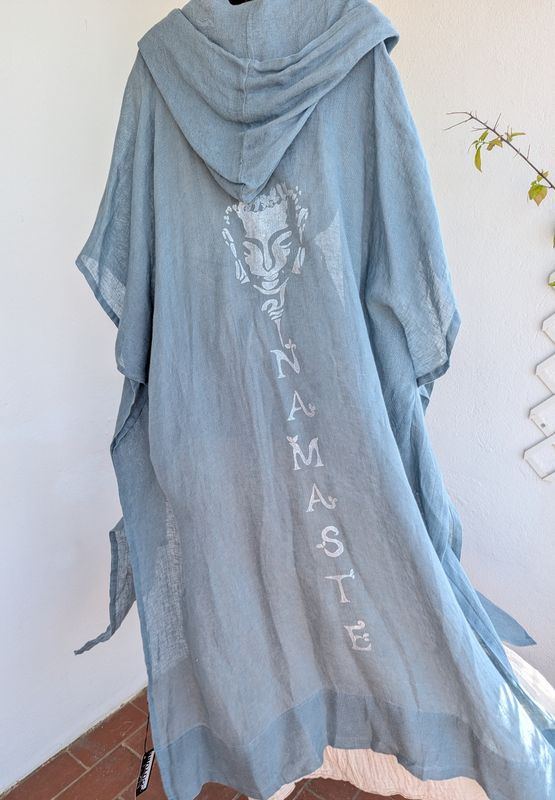 Leinen-Kimono unisex Kapuze NAMASTE