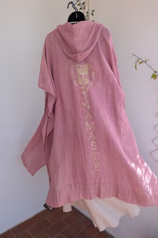 Leinen-Kimono Kapuze batik NAMASTE