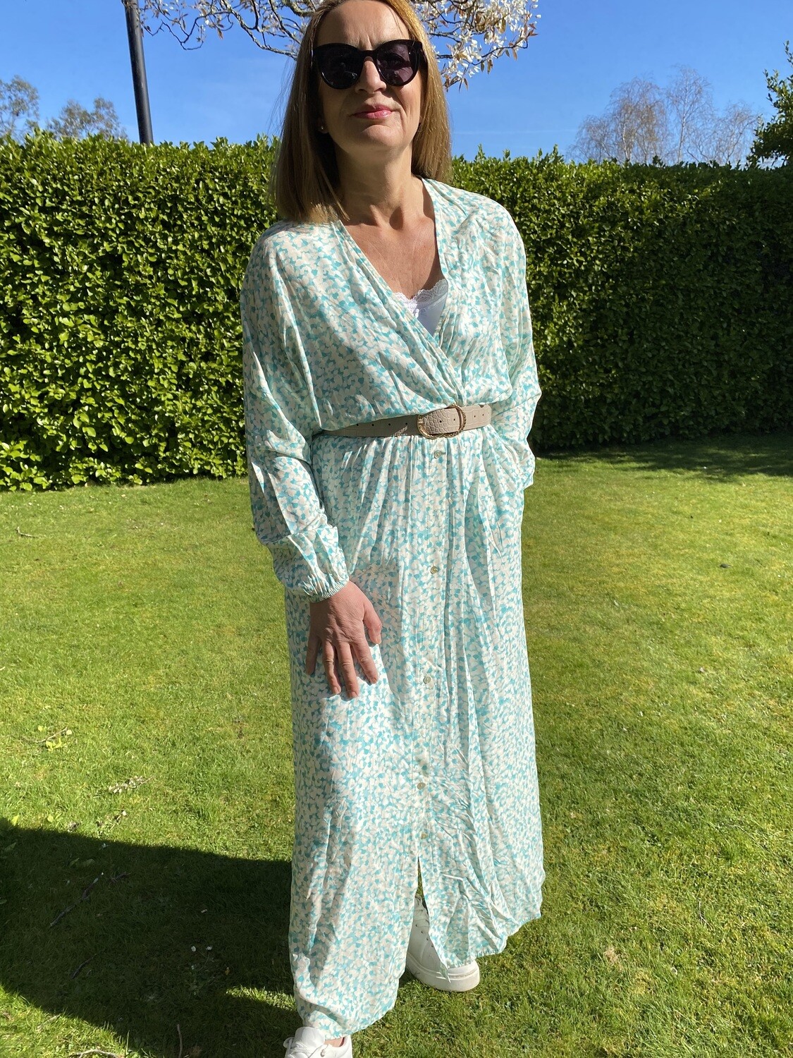 Aqua Abstract Print Maxi Dress