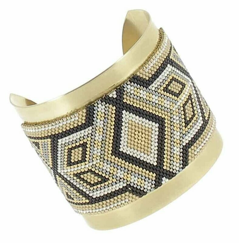 Bracelet jonc laiton et perles tissées