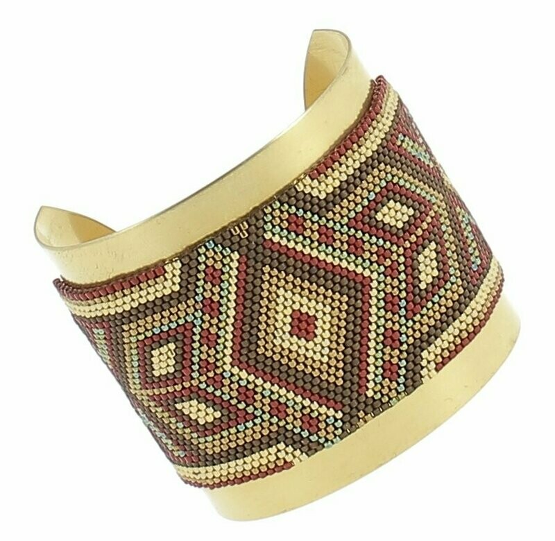 Bracelet jonc laiton et perles tissées