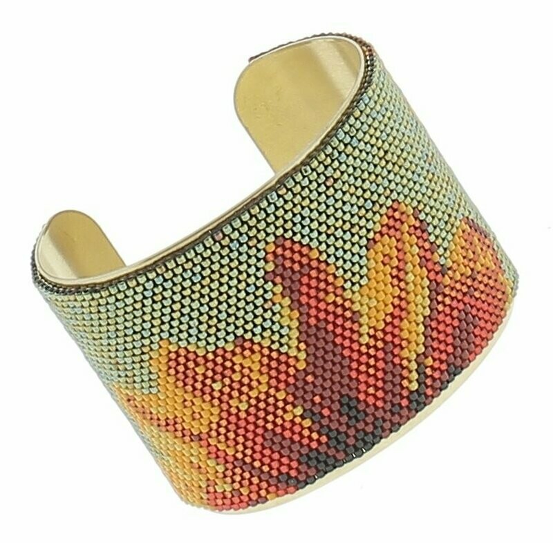 Bracelet jonc laiton et perles tissées