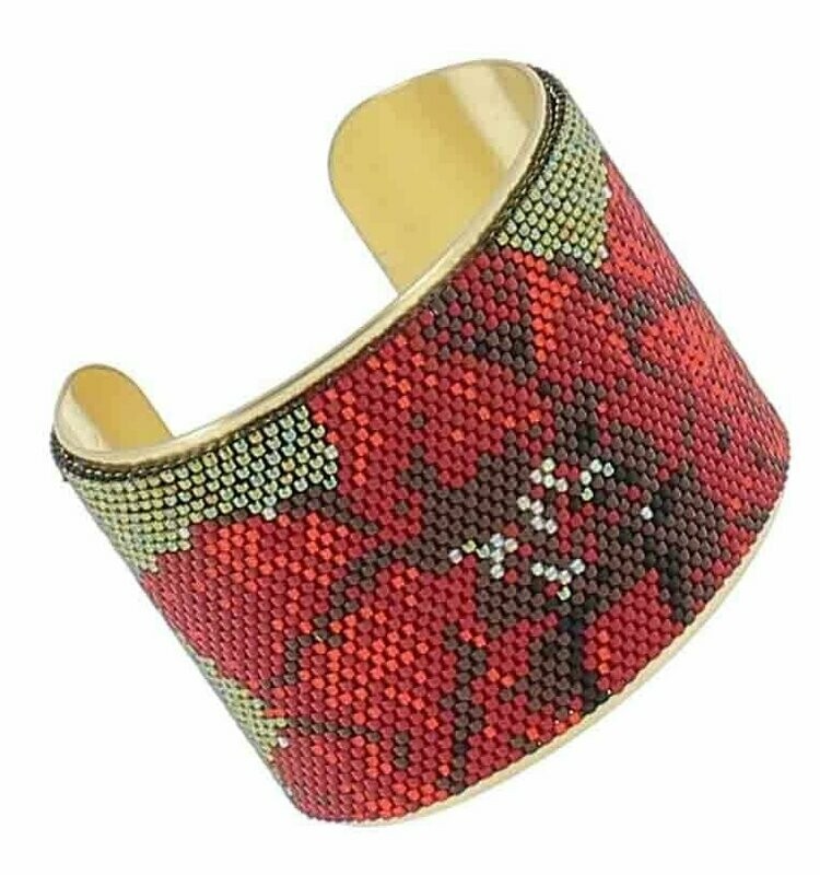 Bracelet jonc laiton et perles tissées