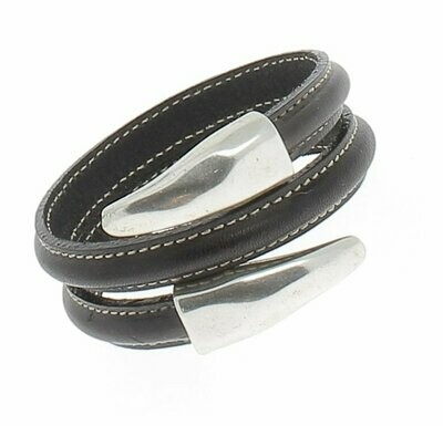 Bracelet cuir demi-rond noir à mémoire de forme