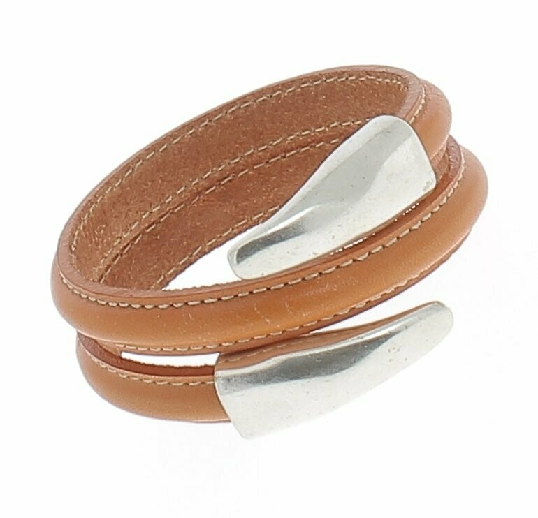 Bracelet cuir demi-rond orange à mémoire de forme