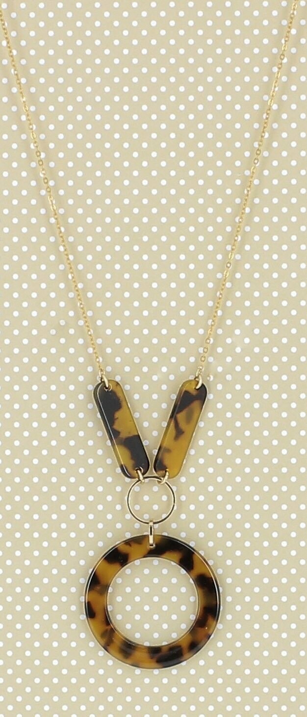 Collier maille forçat, pendentif résine, Finition: Dorée, Coloris: Brun