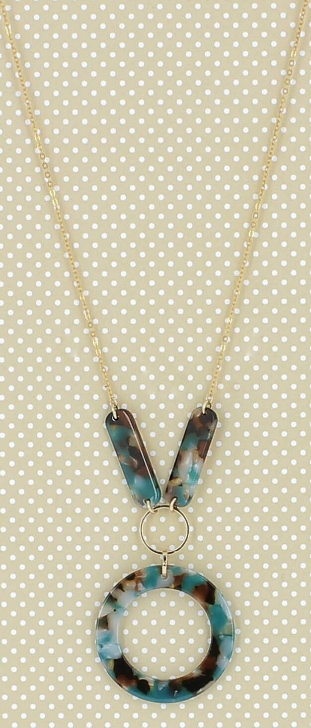 Collier maille forçat, pendentif résine, Finition: Dorée, Coloris: Bleu
