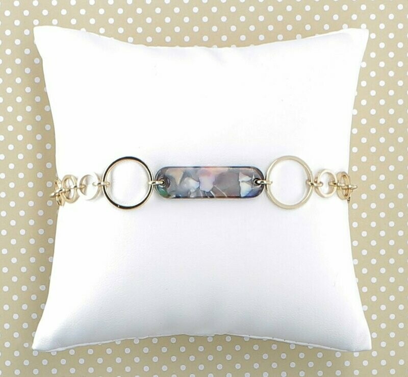 Bracelet anneaux métal et motif résine