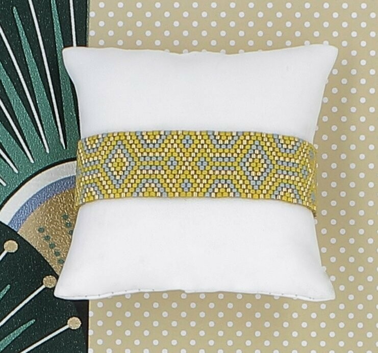 Bracelet perles tissées à la main, Coloris: Jaune, Tour de poignet: 16 cm