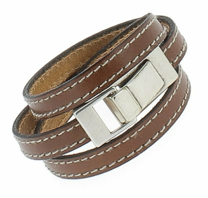 Bracelet cuir 3 tours, fermoir mousqueton