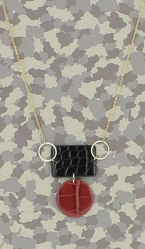 Maille forçat, pendentif impression cuir