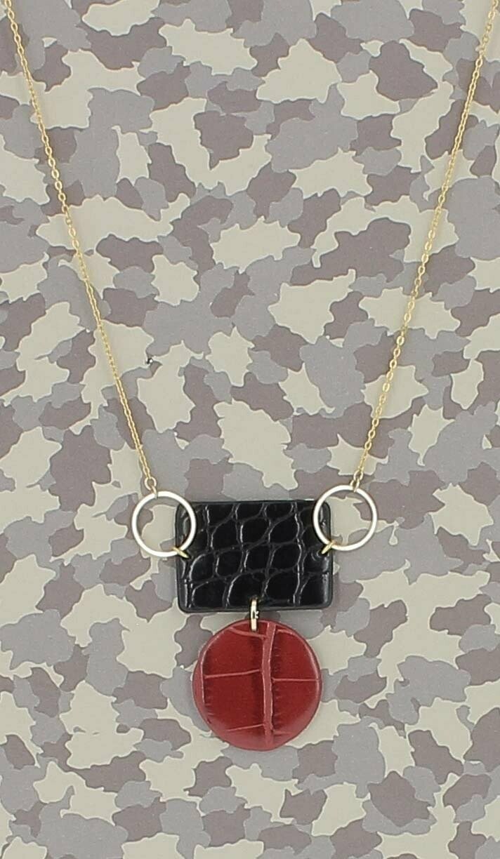 Maille forçat, pendentif impression cuir, Finition: Dorée