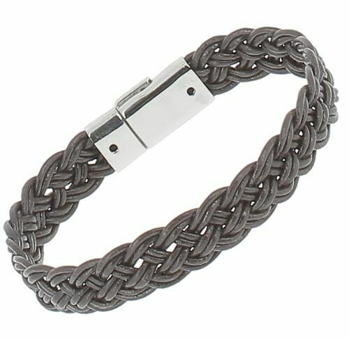Bracelet cuir tressé marron foncé 8 brins