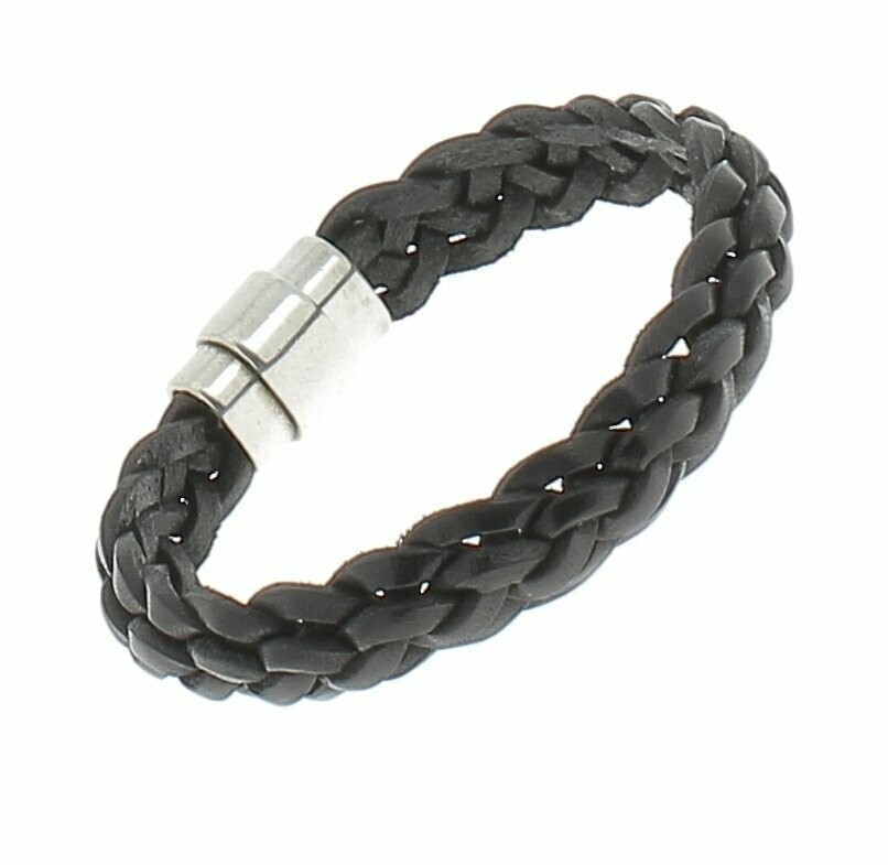 Bracelet cuir tressé, Coloris: Noir, Tour de poignet: 18 cm