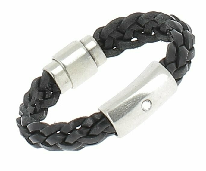 Bracelet cuir tressé, passant Strass