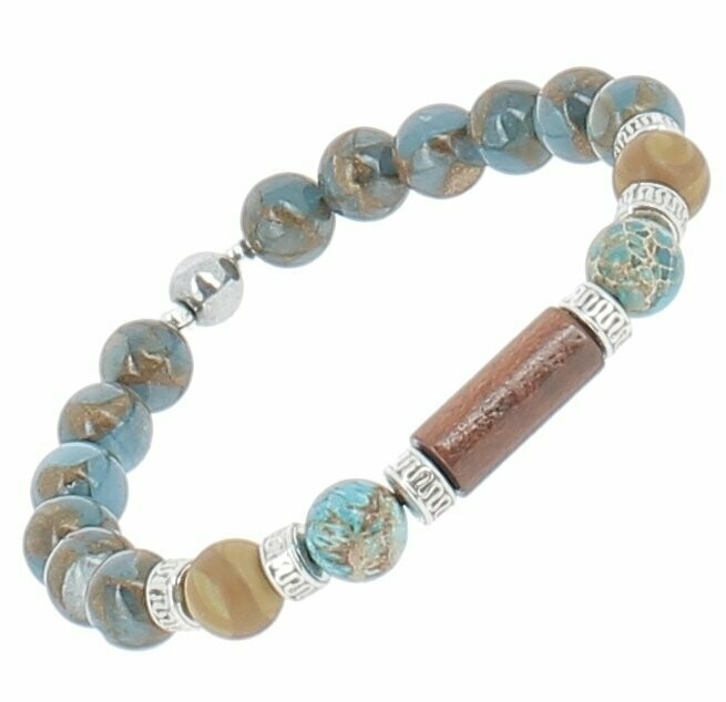Bracelet Quartz turquoise et bois