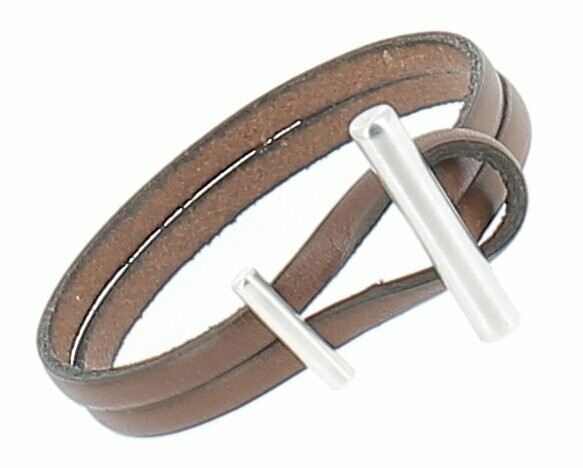 Bracelet cuir, boucle sur fermoir style H, Coloris: Marron, Tour de poignet: 18 cm