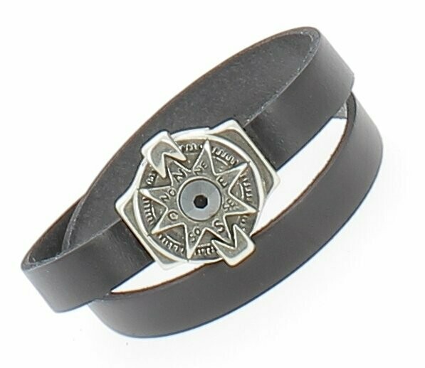 Bracelet cuir noir, rose des vents