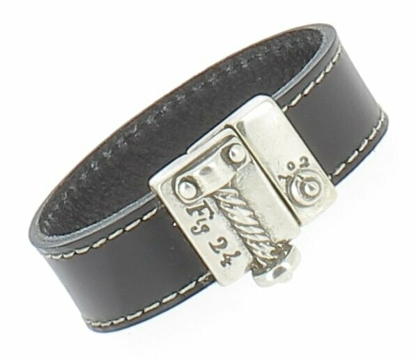 Bracelet cuir noir, vis sans fin