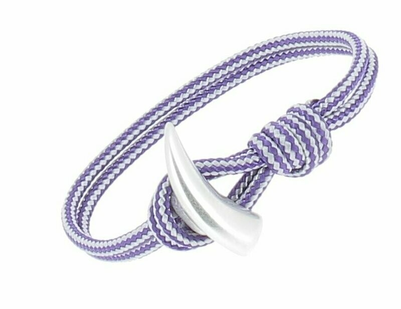 Bracelet cordon bicolore, dent argentée