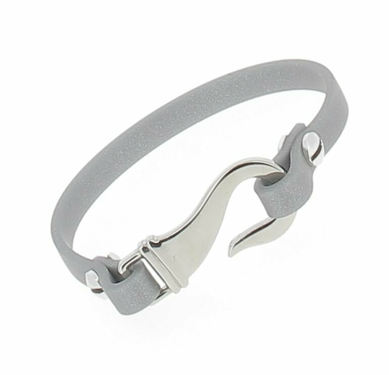 Bracelet vinyle simple, crochet plat, Coloris: Gris argent, Tour de poignet: 18 cm