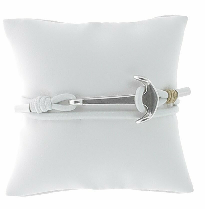 Bracelet cordon élastique rouge, ancre de marine, Coloris: Blanc, Tour de poignet: 18 cm