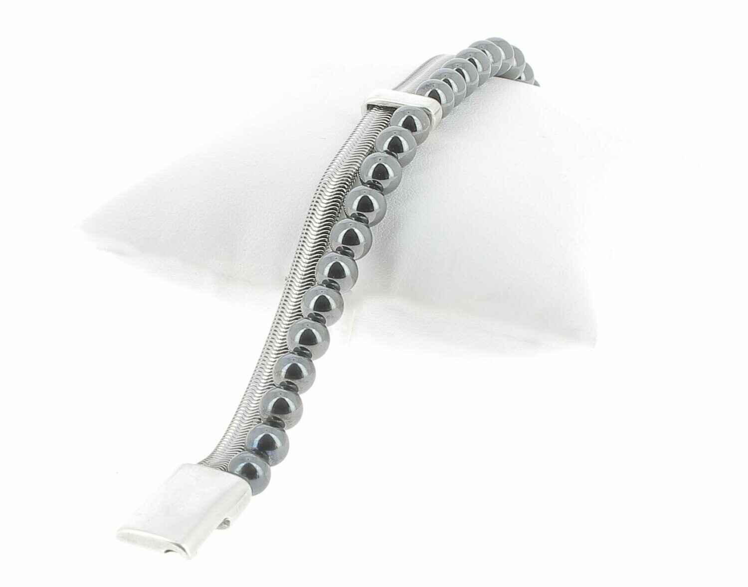 Bracelet chaîne métal et perles, Choix de la pierre: Hématite Grade A, Tour de poignet: 16 cm