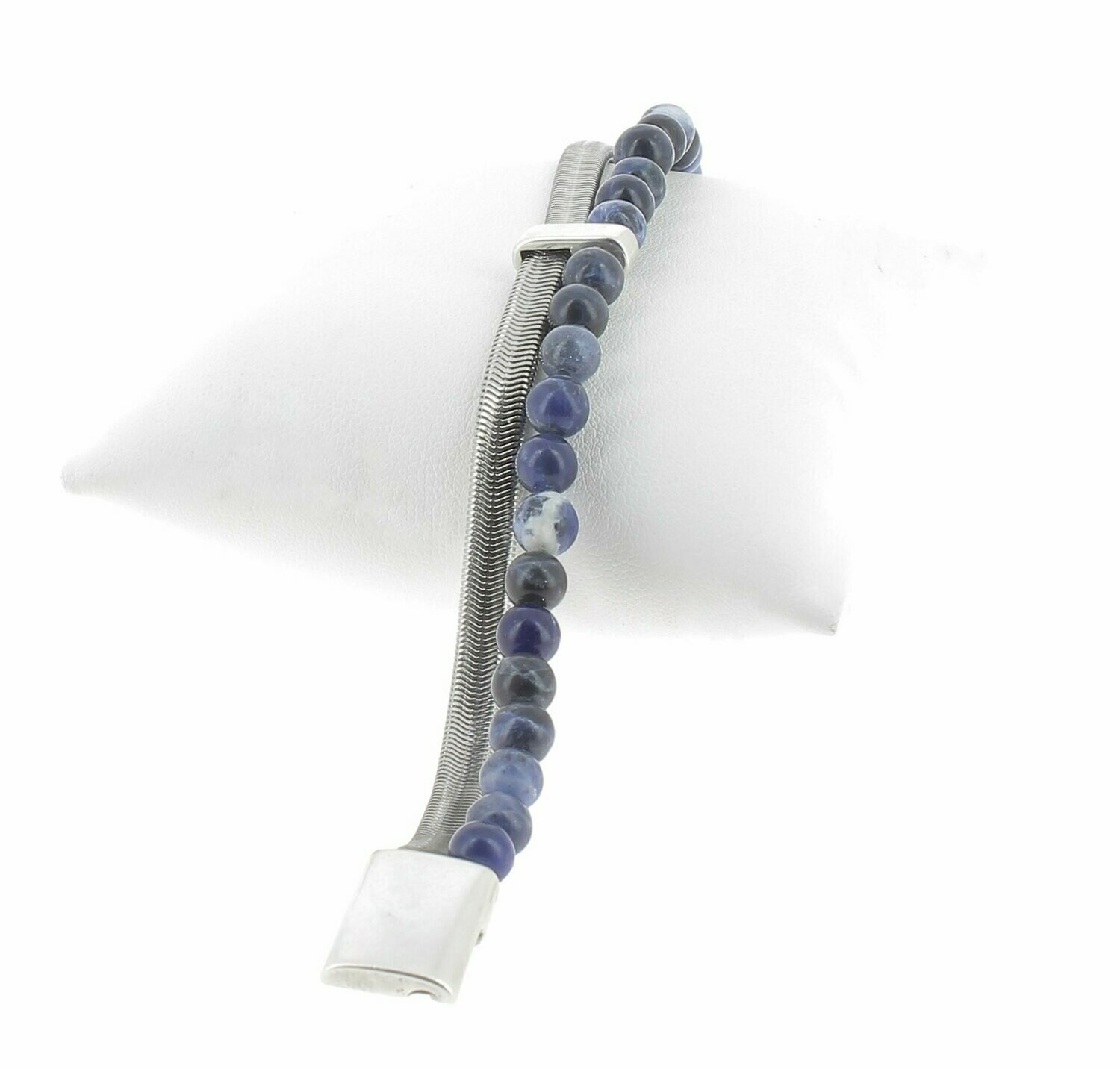 Bracelet chaîne métal et perles, Choix de la pierre: Sodalite, Tour de poignet: 16 cm