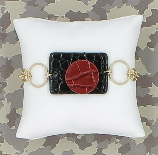 Bracelet impression cuir noir et rouge