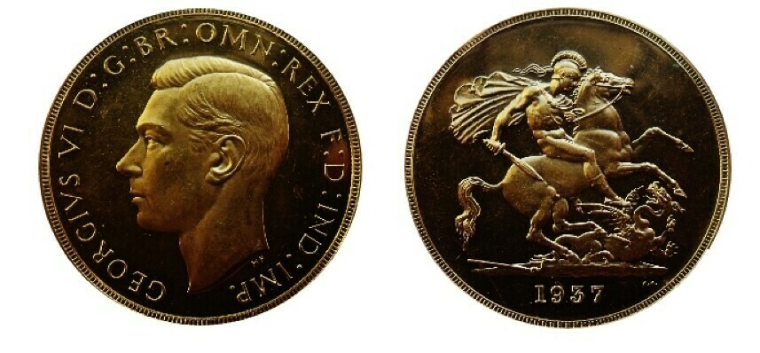 ​1937 George VI Specimen gold proof Five Pounds