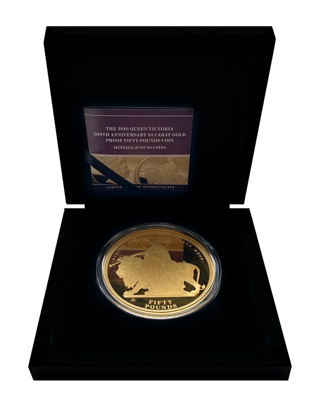 ​The 2019 Alderney Queen Victoria 200th Anniversary 24ct Una & the Lion Gold Proof Fifty Pounds