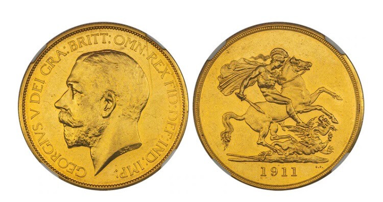 1911 George V Gold Proof Five Pounds