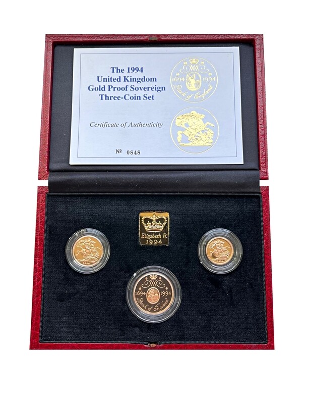 1994 Elizabeth II Gold Bank of England Proof Three Coin Set
