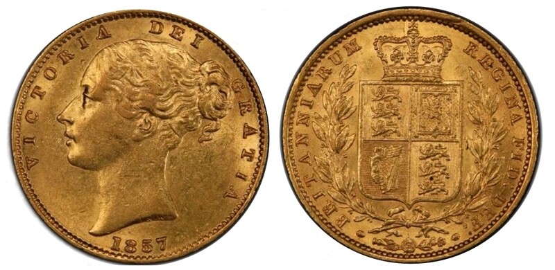 ​1857/5 Victoria Gold Sovereign