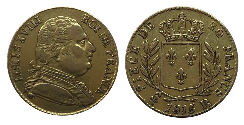 ​1815-R Louis XVIII Gold 20 Francs