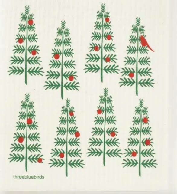Christmas tree w red bird Swedish Dishcloth Christmas tree w red bird Swedish Dishcloth