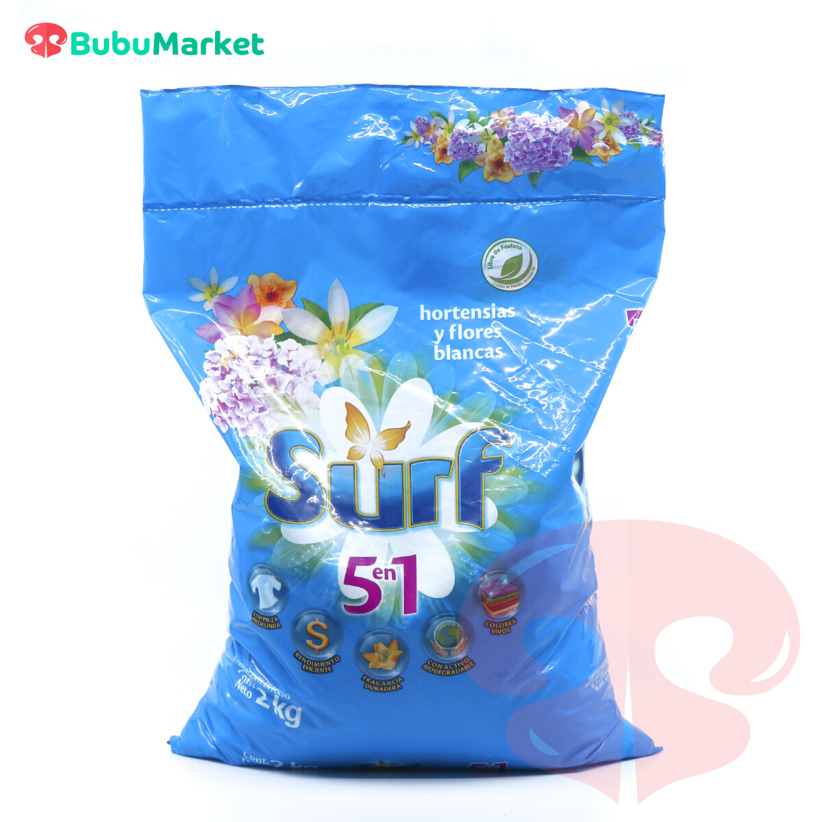 DETERGENTE EN POLVO SURF 5 EN 1 HORTENCIAS Y FLORES BLANCAS 2 KG. DETERGENTE EN POLVO SURF 5 EN 1 HORTENCIAS Y FLORES BLANCAS 2 KG.