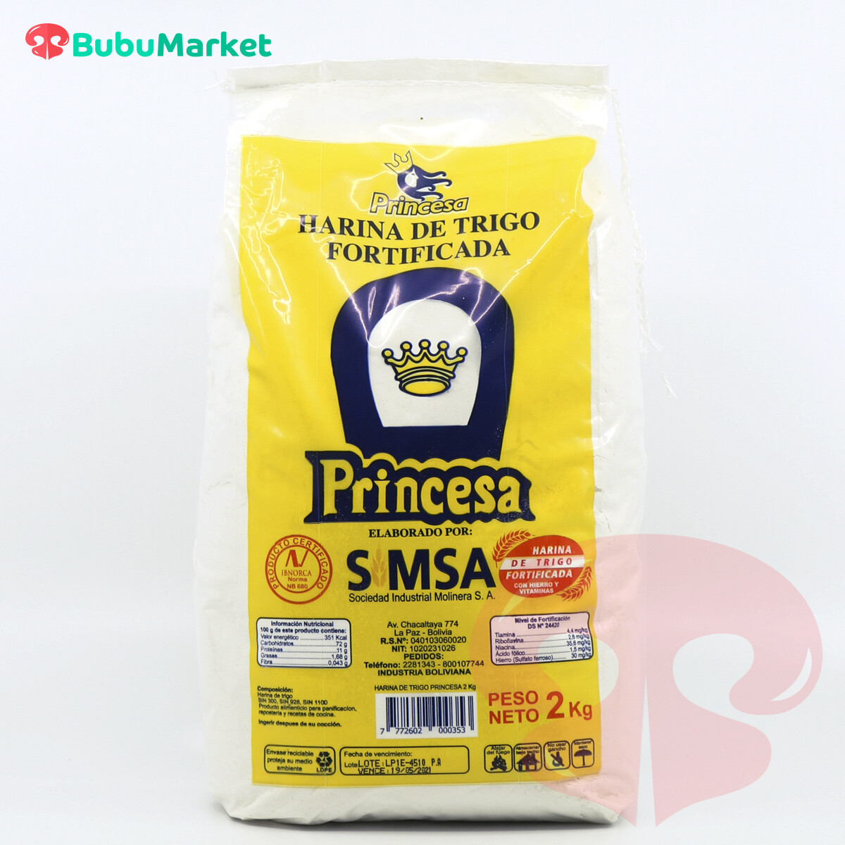 HARINA DE TRIGO FORTIFICADA PRINCESA DE 2 KG. HARINA DE TRIGO FORTIFICADA PRINCESA DE 2 KG.