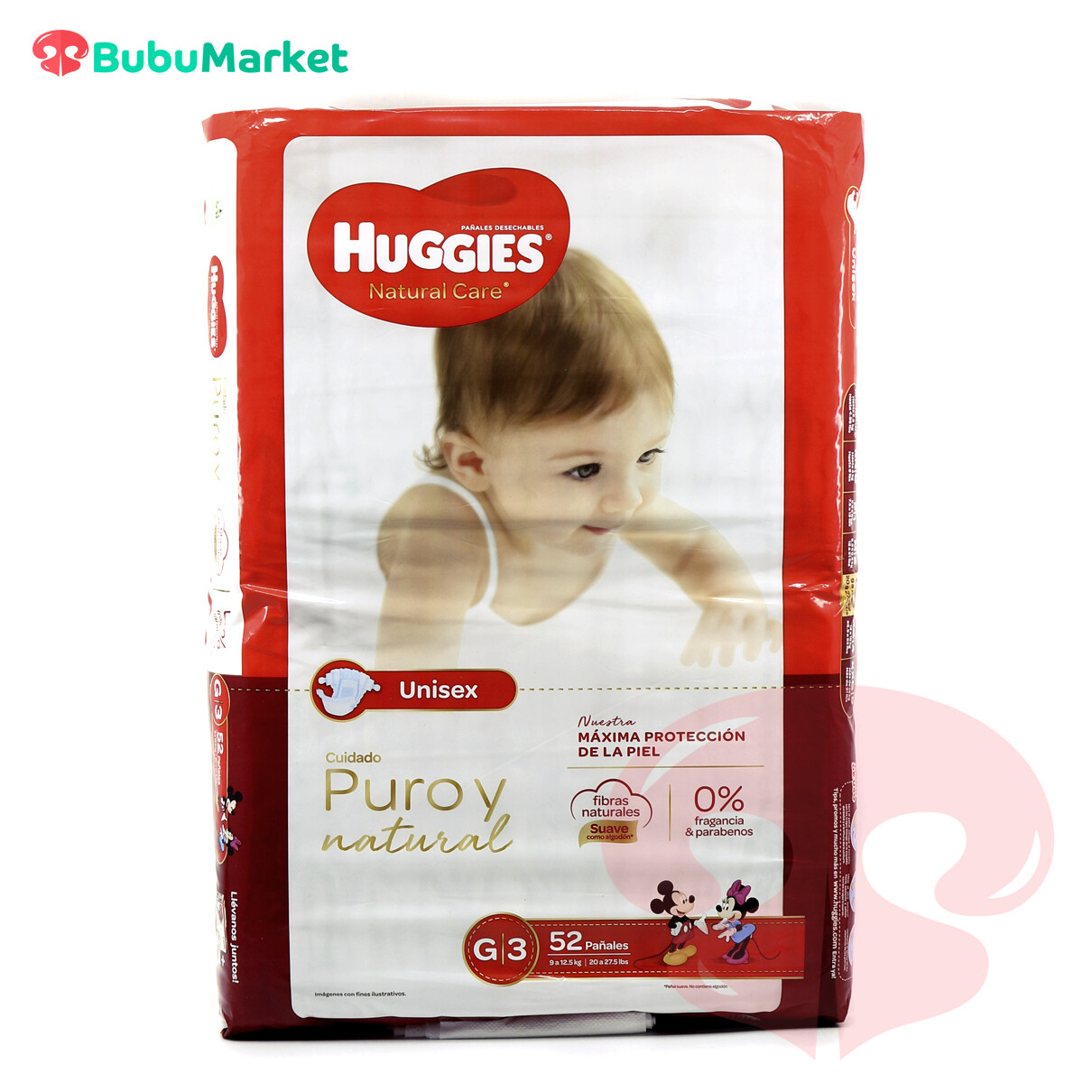 PAÑALES HUGGIES NATURAL CARE G/3 DE 52 U. PAÑALES HUGGIES NATURAL CARE G/3 DE 52 U.