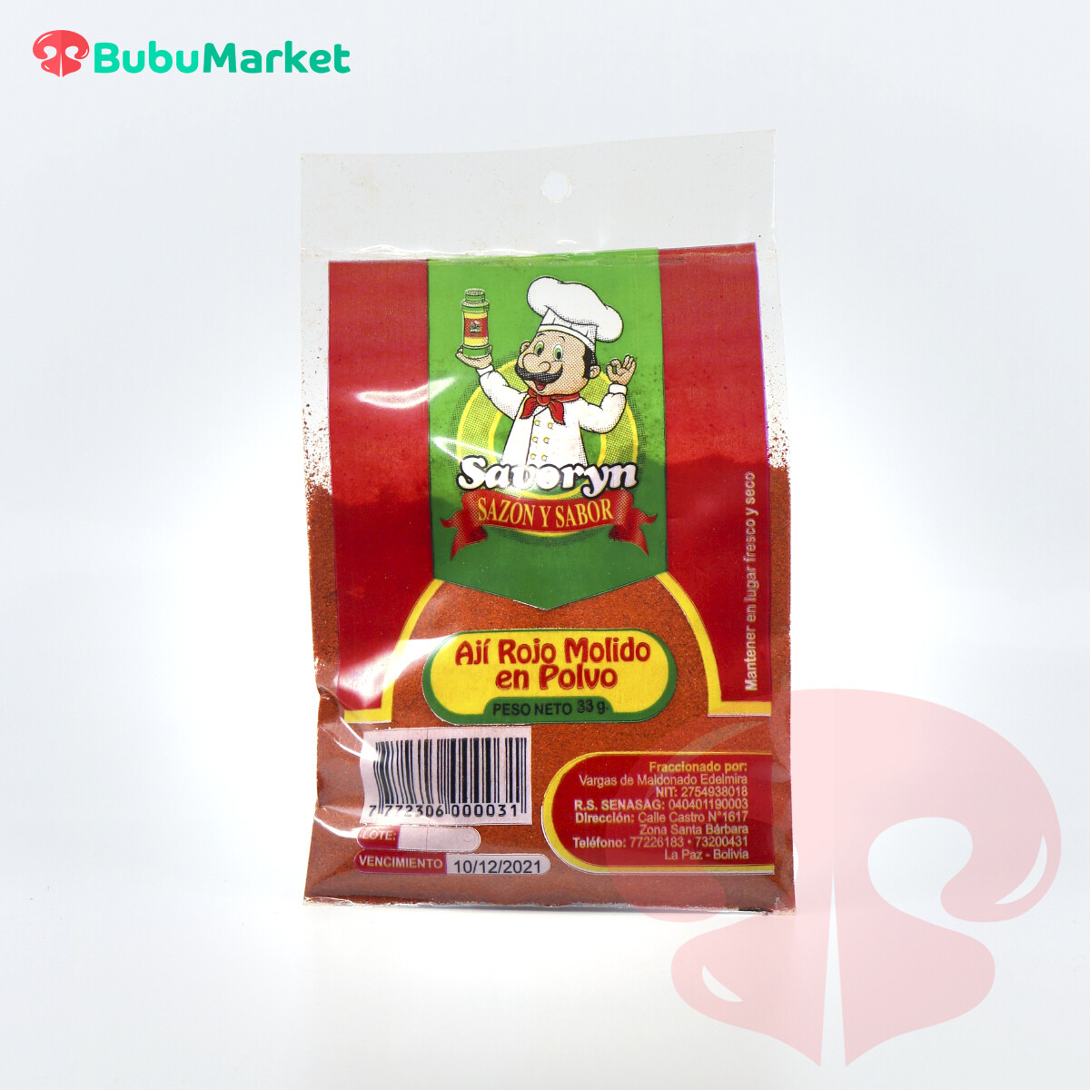 AJI ROJO MOLIDO EN POLVO SAVORYN SOBRE DE 33 GR. AJI ROJO MOLIDO EN POLVO SAVORYN SOBRE DE 33 GR.