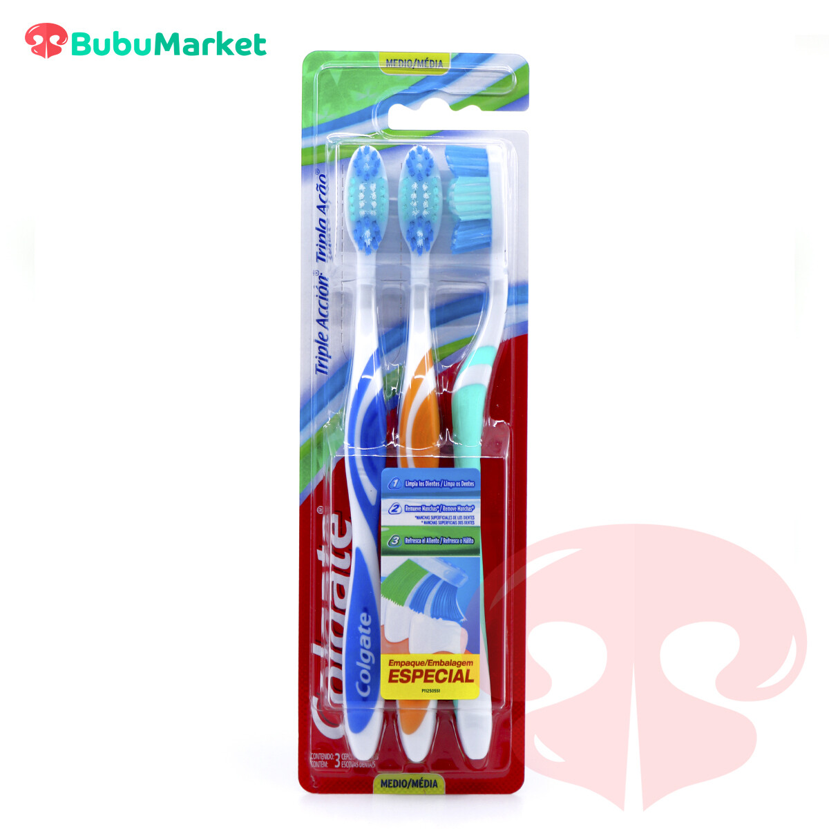 CEPILLO DE DIENTES COLGATE TRIPLE ACCION PACK DE 3 (ADULTO MEDIO) CEPILLO DE DIENTES COLGATE TRIPLE ACCION PACK DE 3 (ADULTO MEDIO)