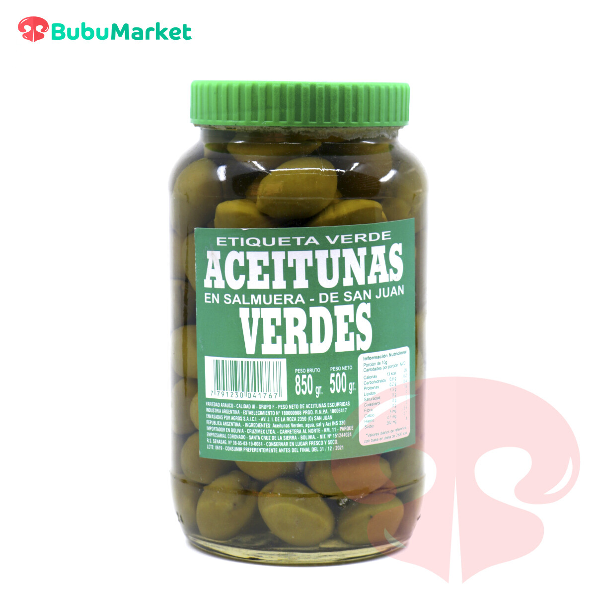 ACEITUNAS VERDES ETIQUETA VERDE FRASCO DE 500 GR. ACEITUNAS VERDES ETIQUETA VERDE FRASCO DE 500 GR.